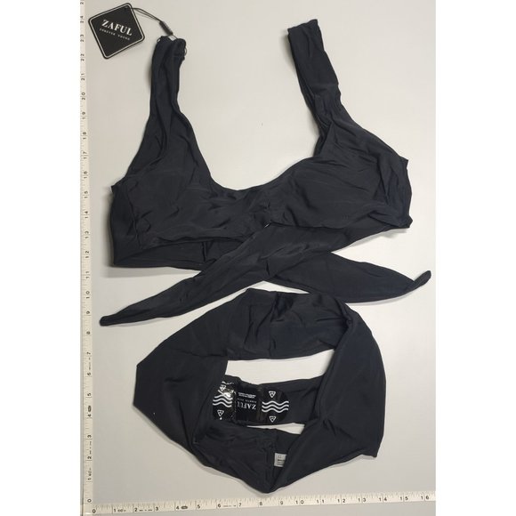 NWT ZAFUL Medium Front tie Tankini Black bikini set - Picture 2 of 7